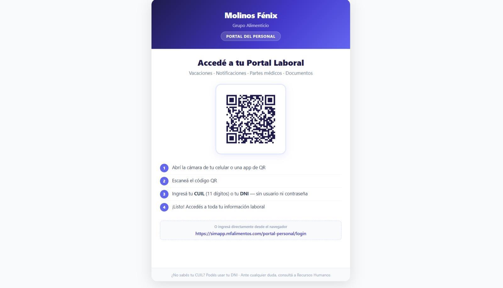 Tarjeta con código QR de acceso