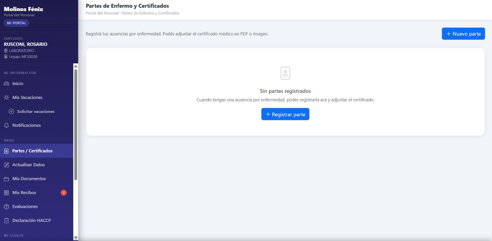 Sección Partes de Enfermo y Certificados